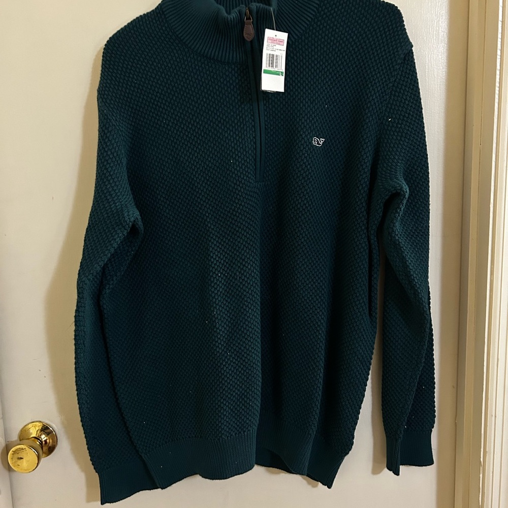 Vineyard Vines Teal Zip-Up Waffle Knit Sweater